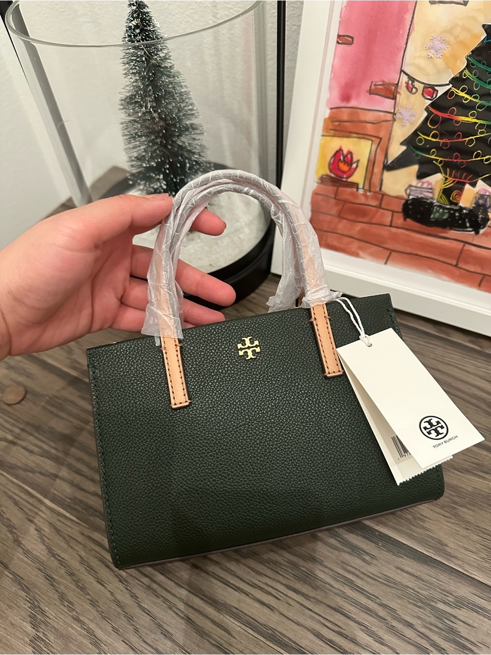 NWT Tory Burch Blake Basil Green Pebbled Leather Mini Tote Crossbody Bag 177135